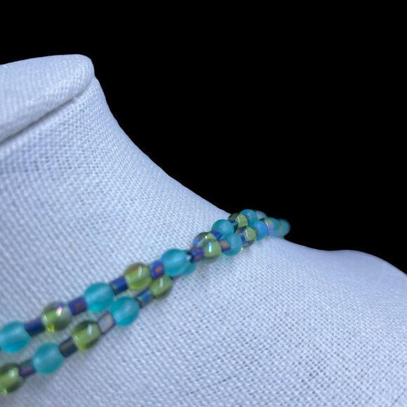 Long Iridescent Beaded Necklace Earrings Set Coastal Mermaid Tropical Gorpcore - Picture 8 of 8